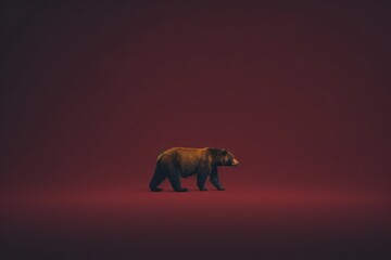 A grizzly bear is seen traversing a red field under cinematic lighting. - obrazy, fototapety, plakaty