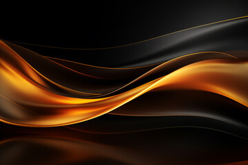 A black and gold abstract background features sleek, flowing shapes and glowing lines in a golden curve composition.