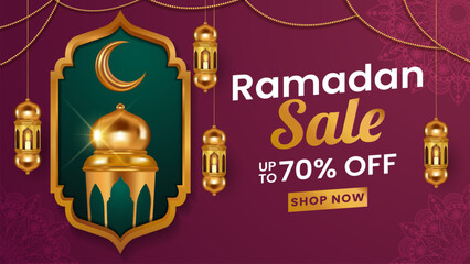 Ramadan sale banner template. Ramadan promotion sale vector illustration