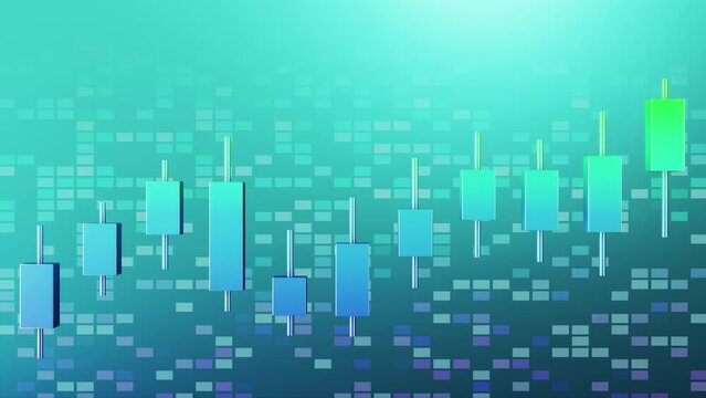 A slowly moving candlestick chart floats up. investment symbol. 3D animation