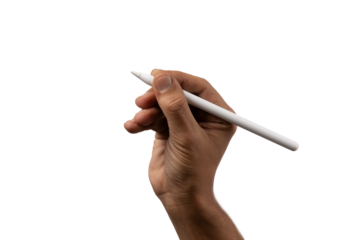 black male holding white smart pencil isolated no background