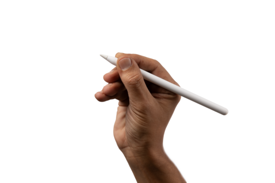 black male holding white smart pencil isolated no background