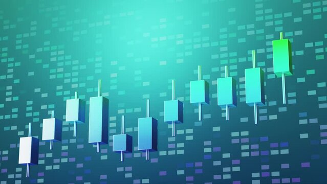 A slowly moving candlestick chart floats up. investment symbol. 3D animation