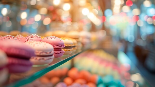 colorful macaroons which sell of shop, Abstract blur background