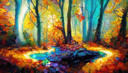 Excellent in the forest with the light of God art painting