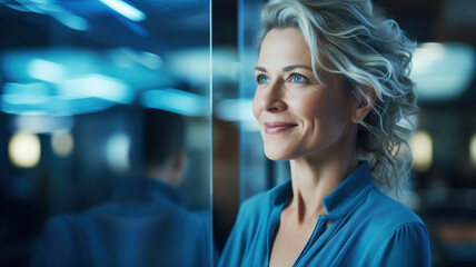Obraz premium Mature woman smiling inside modern office