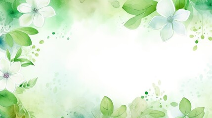 Green floral watercolor abstract background. Generative AI