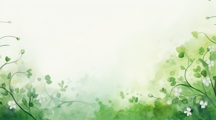 Fototapeta na wymiar Green floral watercolor abstract background. Generative AI