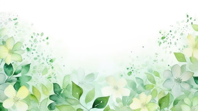 Green floral watercolor abstract background. Generative AI