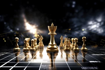 Fotobehang chess board game concept on background © Tidarat