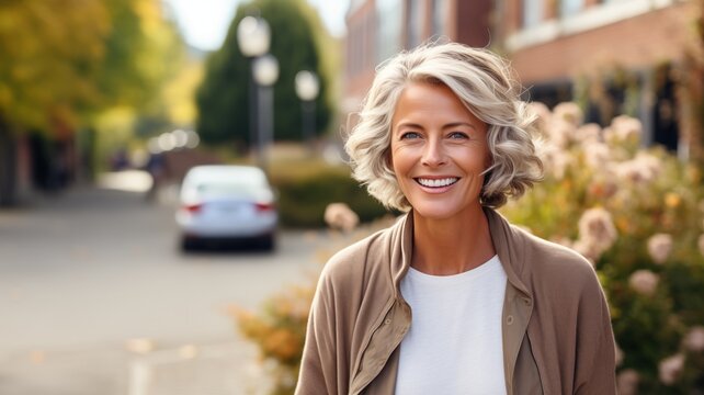 Mature woman smiling on the street
