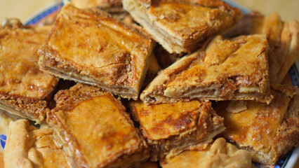 Honey baklava with nuts lies on plate