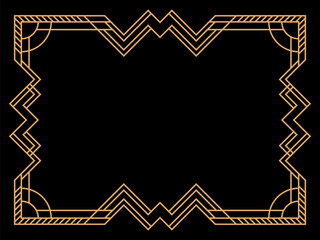 Art deco frame. Vintage linear border. Design a template for invitations, leaflets and greeting cards. Geometric golden frame. The style of the 1920s - 1930s. Vector illustration