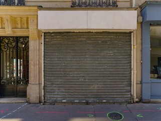 beige french boutique facade , parisian storefront template , vintage shop entrance door