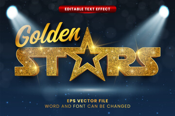 Golden star glittery 3d vector text effect. Luxury golden text style