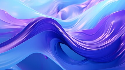 Dynamic waves of electric violet and azure blue liquid merging and flowing, forming a hypnotic dance of color and movement in a stunning 3D abstract composition.