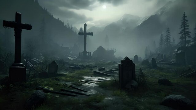 A dense mist hangs over a tranquil valley the tered graves below the only clue to the sinister secret buried within.