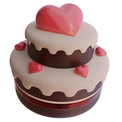 3D Valentine's chocolate cake with heart creative design icon isolated. 3D Rendering