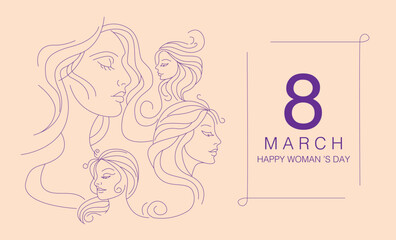 Women's day banner , 8 march, minimal line, vector