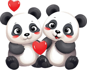 Obraz premium Two cute pandas, Valentine's Day illustration