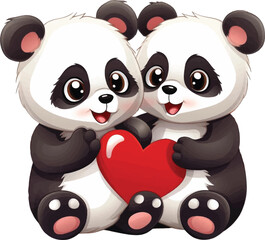 Obraz premium Two cute pandas, Valentine's Day illustration