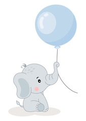 Cute baby elephant holding a balloon