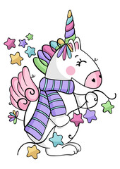 Cute happy unicorn with stars