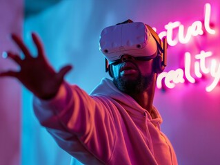 Man Immersed in Virtual Reality Adventure