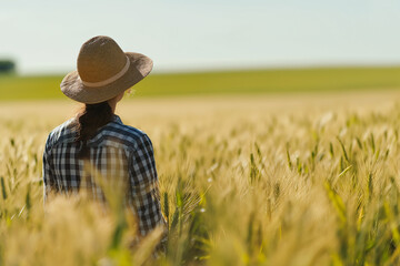 Naklejka na ściany i meble farmer with hat in wheat field