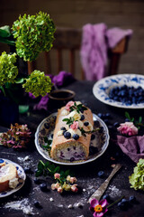 sponge roll with blueberries and cream..style vintage