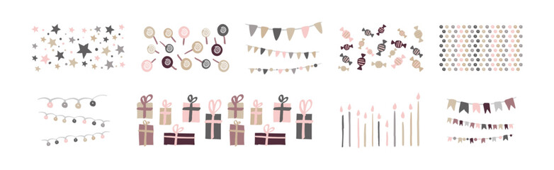 Festive Holiday Party Doodle Cute Element Vector Set