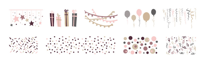 Festive Holiday Party Doodle Cute Element Vector Set