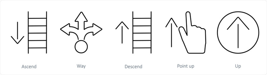 A set of 5 Direction icons as ascend, way, descend