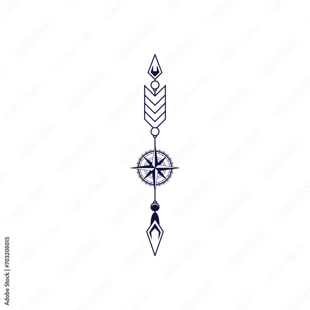 Wall mural illustration of an arrow pattern tattoo design with a compass