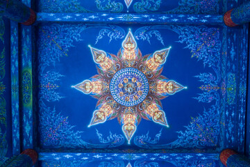 The ceiling in famous Blue Temple in Chiang Rai, Thailand.