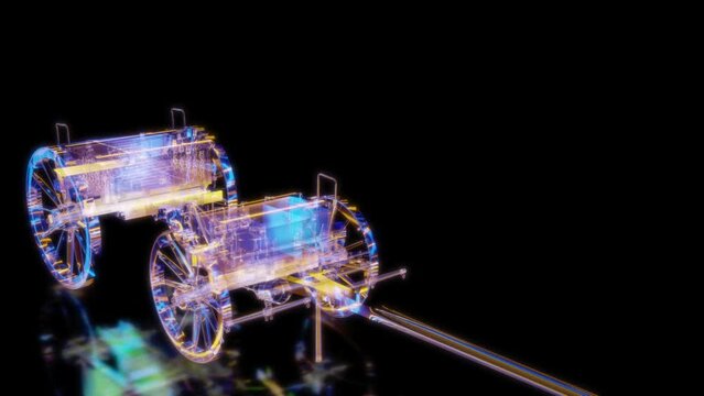Rendering 3D animation, Prussian Ammunition wagon model on a black background
