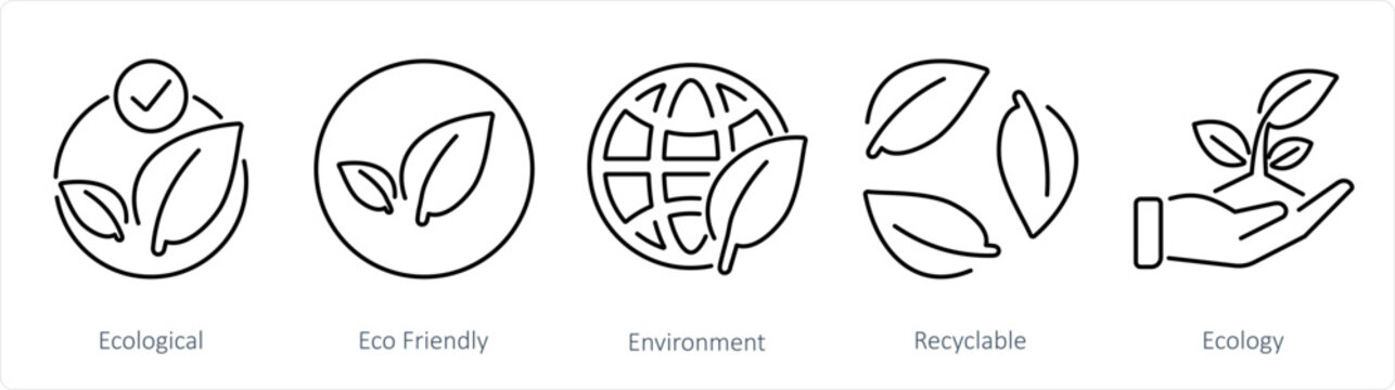 A set of 5 Ecology icons as ecological, eco friendly, environment
