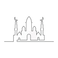 Ramadan Karim continuous single line art drawing and mosque one line vector art illustration