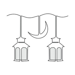 Ramadan Karim continuous single line art drawing and mosque one line vector art illustration