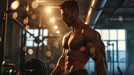 The athlete in the moment of the strength training approach, strained its muscles, expressing dete