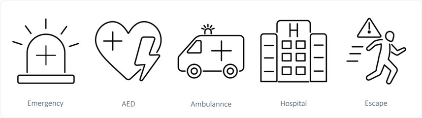A set of 5 Emergency icons as emergency, aed, ambulance © popcornarts