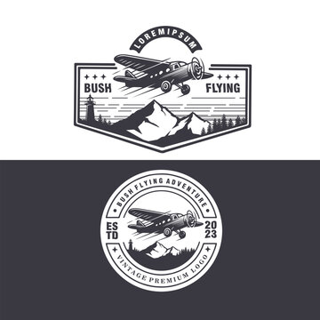 set of airplane air force bush flying aviation aircraft vintage badges logo design vector illustration