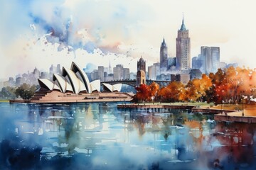 Images of Sydney city with watercolor effect 