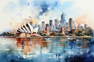 Papier Peint photo Sydney Harbour Bridge Images of Sydney city with watercolor effect 