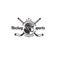 monkey head mascot hockey team badge logo design vector illustration