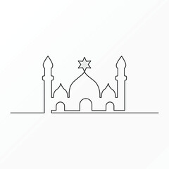 Ramadan Karim continuous single line art drawing and mosque one line vector art illustration
