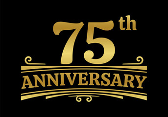 75 years anniversary logo, icon or badge. 75th birthday, jubilee celebration, wedding, invitation card design element. Vector illustration. © metelsky25