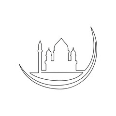 Ramadan Karim continuous single line art drawing and mosque one line vector art illustration