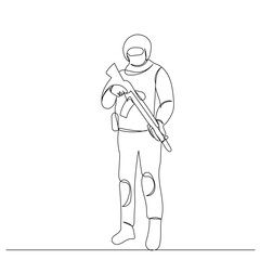 Obraz premium soldier with weapon, sketch, line drawing, vector