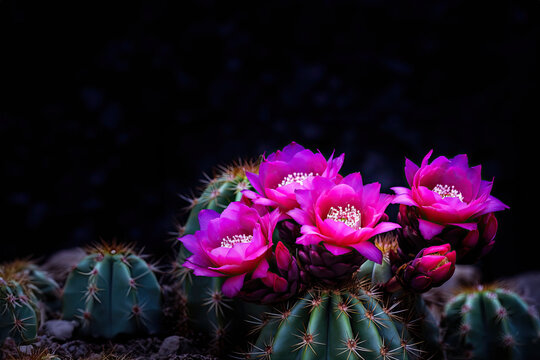 Blooming cactus with room for text created with Generative AI technology